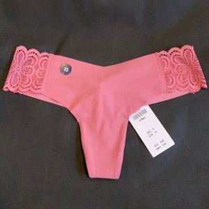NWT XS pink Gilly Hicks thong with lace detail